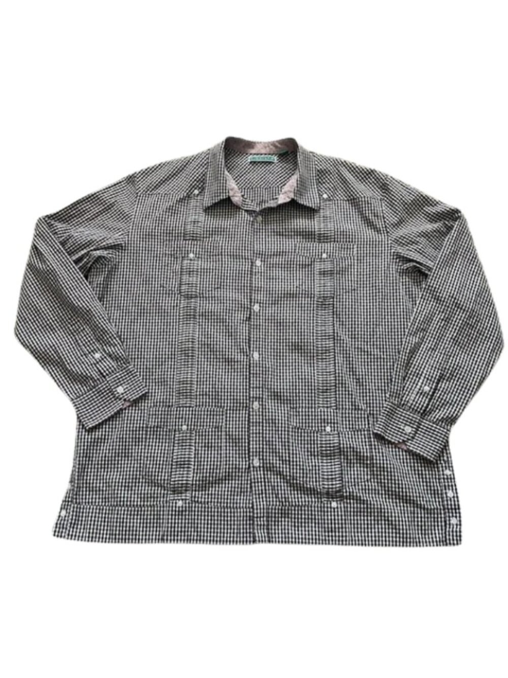 Cubavera Guayabera Long-Sleeve Black & White Check Casual Button-Down Shirt XXL